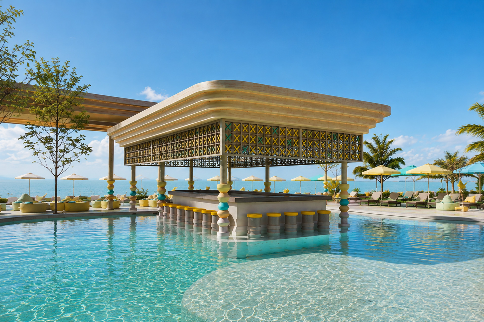 Flow Bar poolside seating