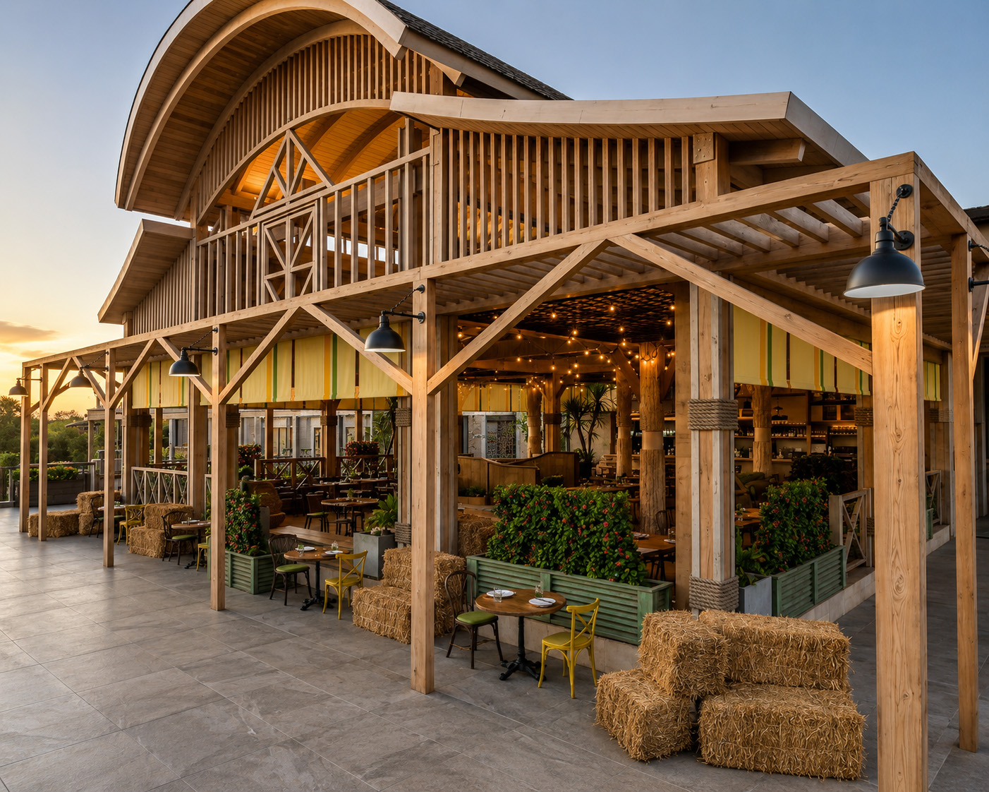 The Harvest Kitchen exterior at sunset