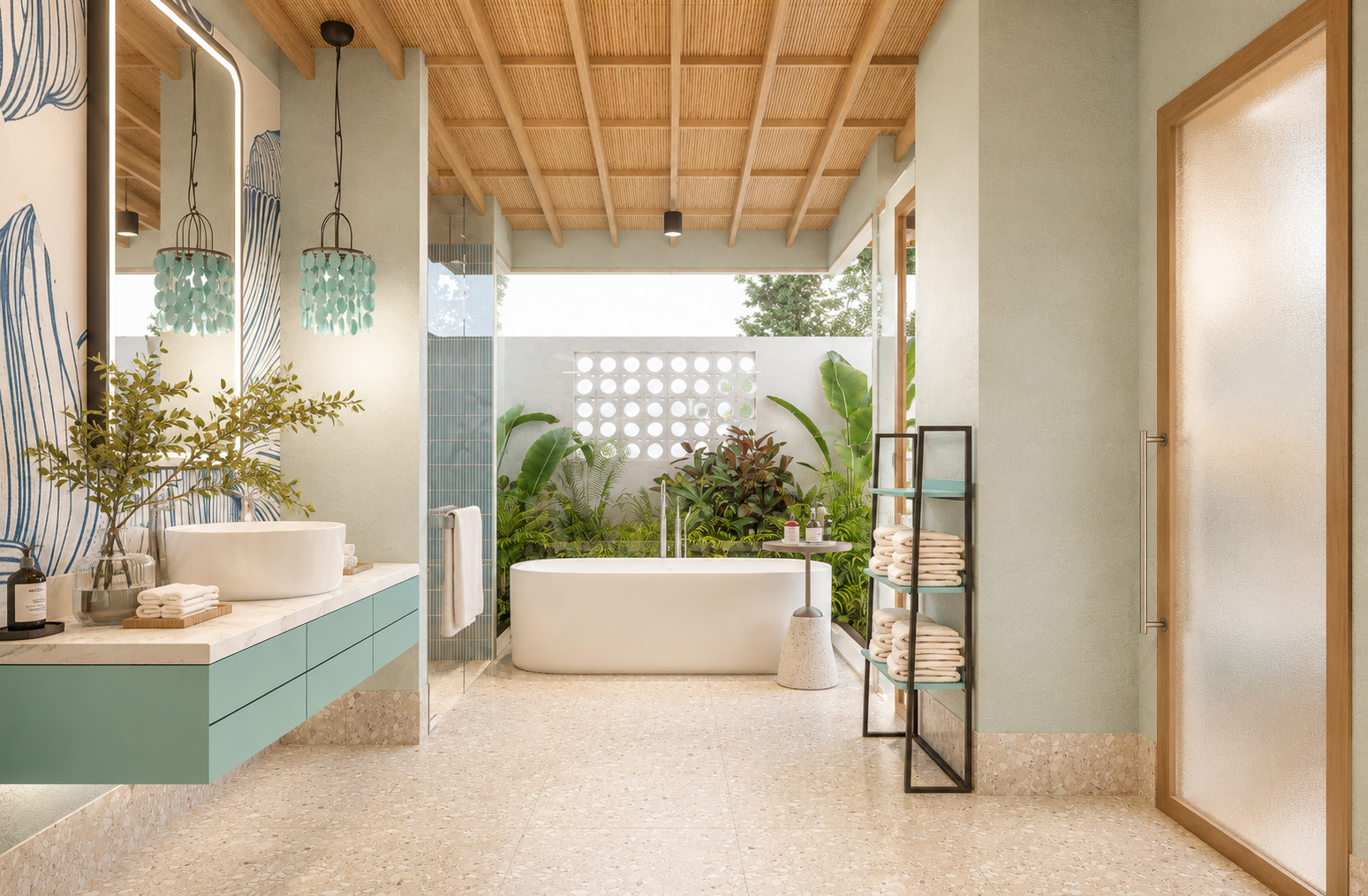 Garden Pool Villa interior with Technogym Bench